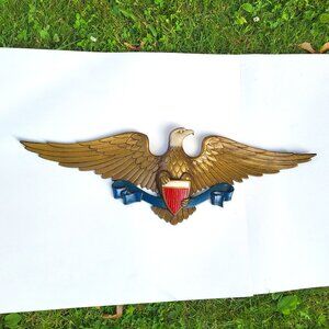 VTG USA Sexton Cast Aluminum Bald Eagle & Shield Wall Plaque 28" x 15" Patriotic